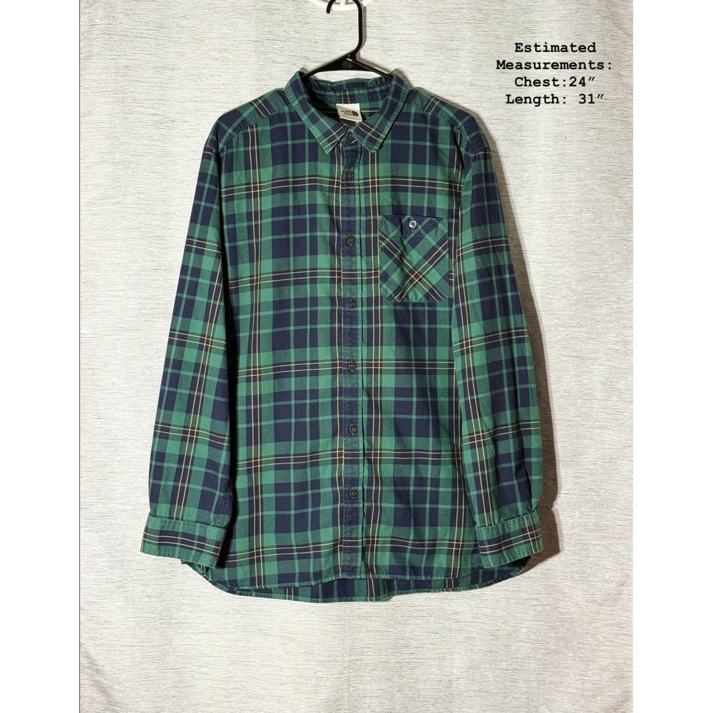 The‎ North Face Mens Plaid Flannel Shirt Green Blue Long Sleeve Button Up XL